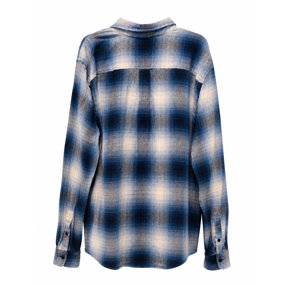 Ocean Coast Blue Ombre Plaid Flannel Shirt XXL 100% Cotton Button Up Oversized - Picture 2 of 4